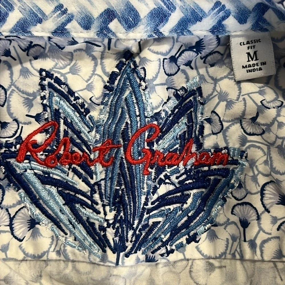 Robert Graham Blue Bellflower Tailored Woven Shirt M Button Up Collar S/S Casual
